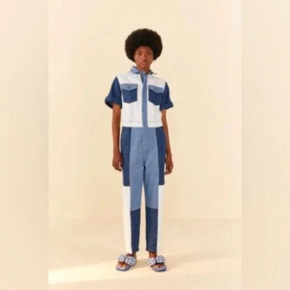 Farm Rio Cutwork Denim Jumpsuit Sz. 31 NWT - Picture 1 of 13